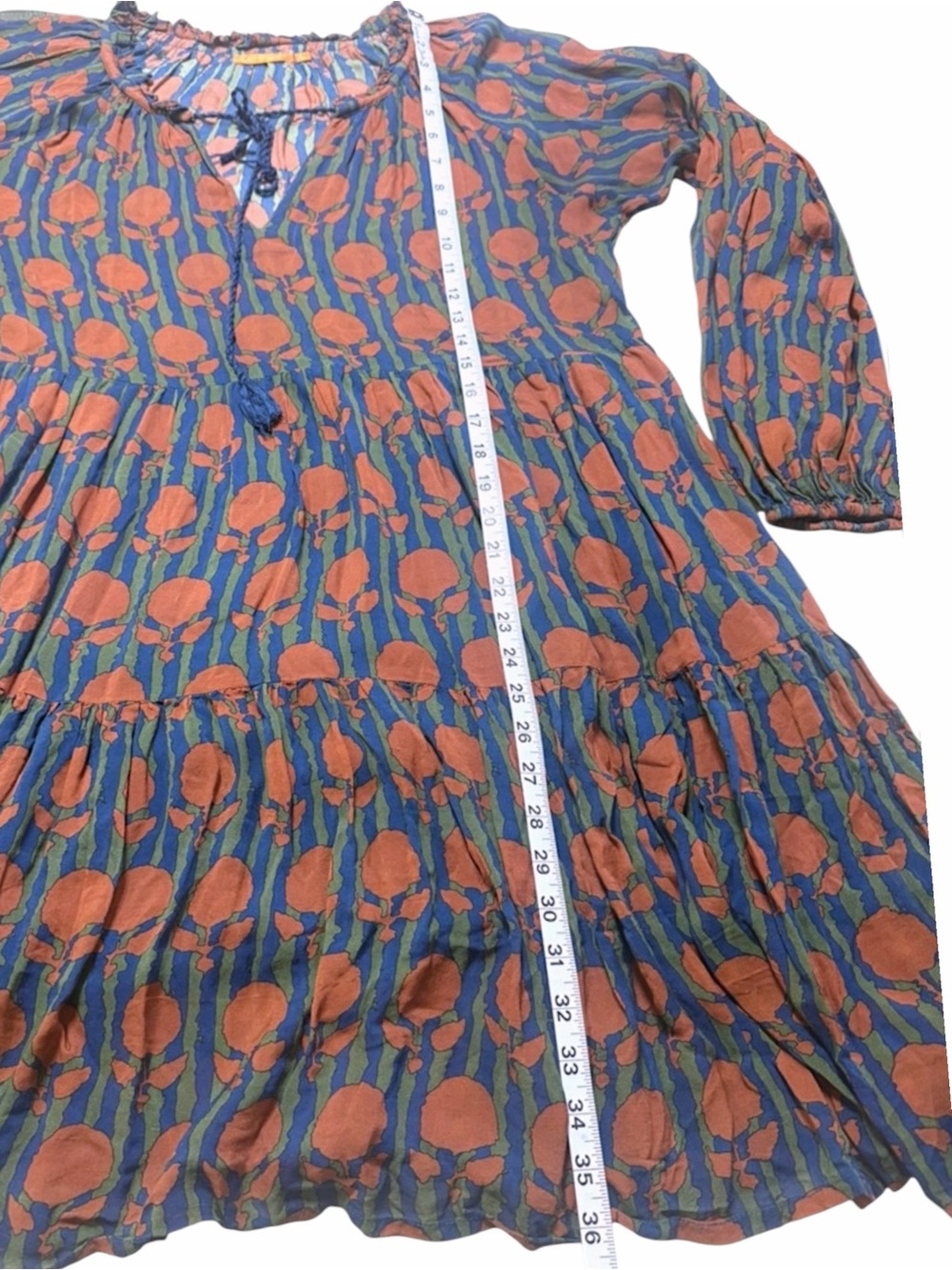 Oliphant Silk Cotton Tie Front Balloon Mini Dress Long Sleeve Tulip Orange - Picture 11 of 13